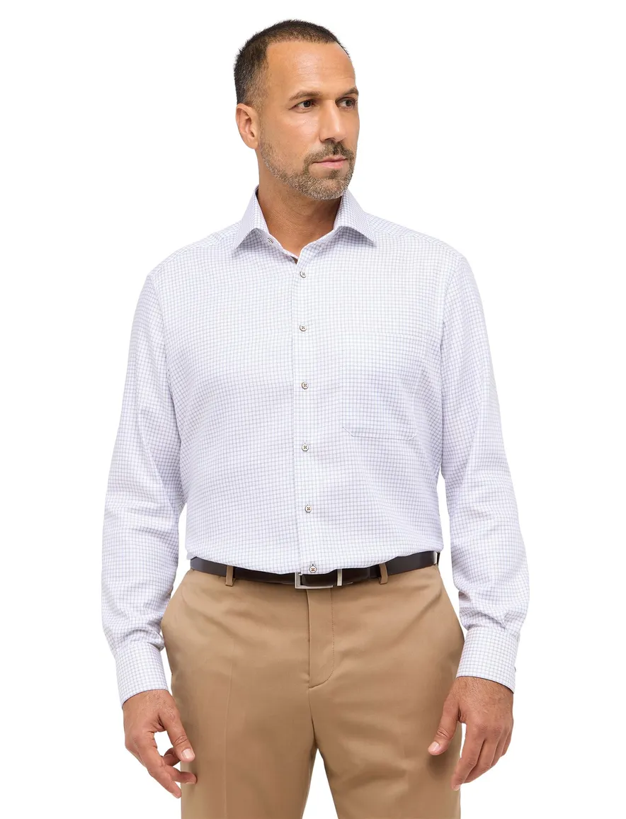 Eterna overhemd wit geruit Comfort Fit mouwlengte 7
