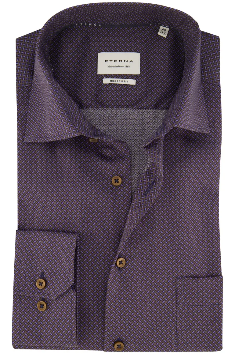 Eterna overhemd aubergine geprint ml 7 strijkvrij
