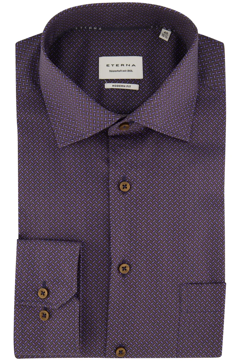 Eterna overhemd aubergine geprint ml 7 strijkvrij