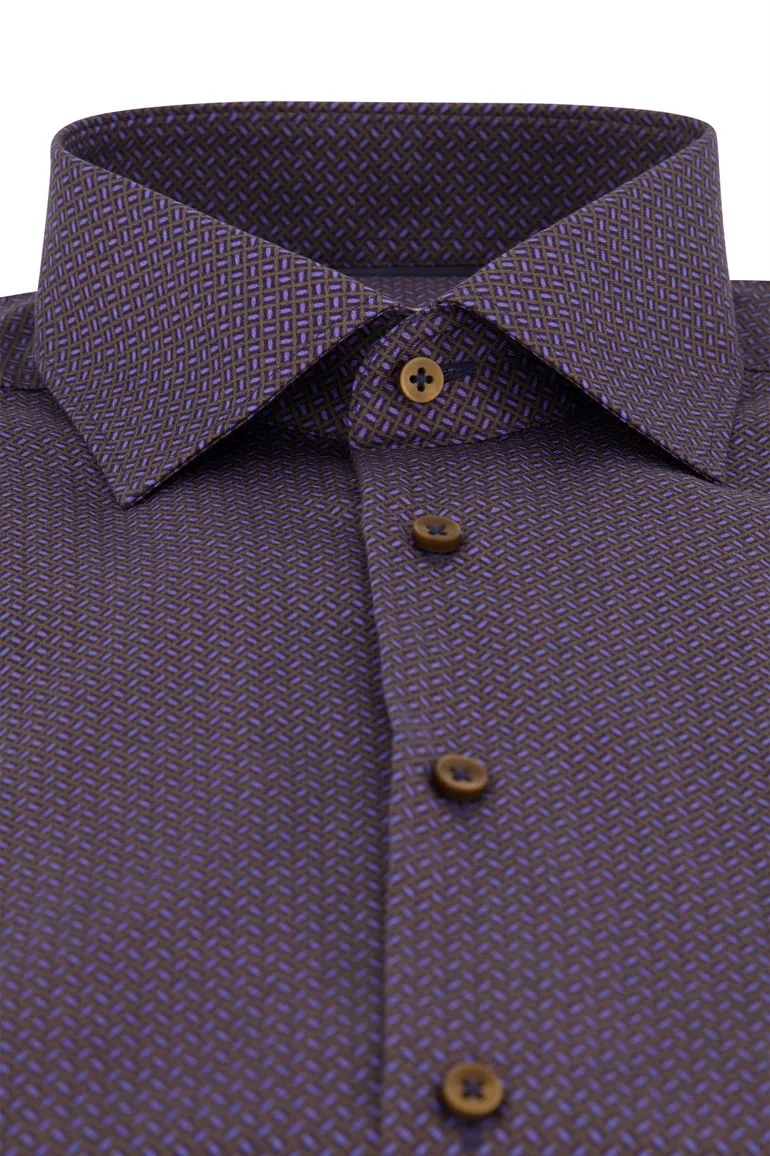 Eterna overhemd aubergine geprint ml 7 strijkvrij