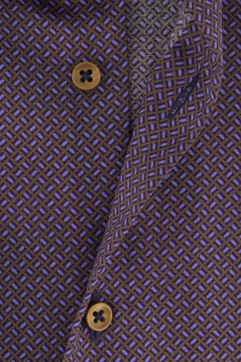 Eterna overhemd aubergine geprint ml 7 strijkvrij