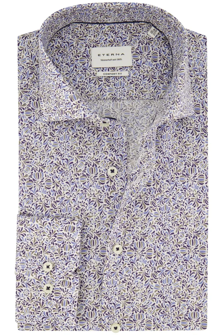 Geprint Eterna ml7 overhemd comfort fit blauw