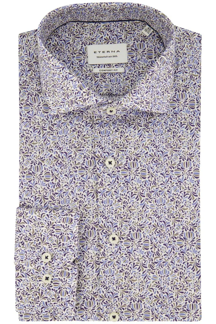 Geprint Eterna ml7 overhemd comfort fit blauw