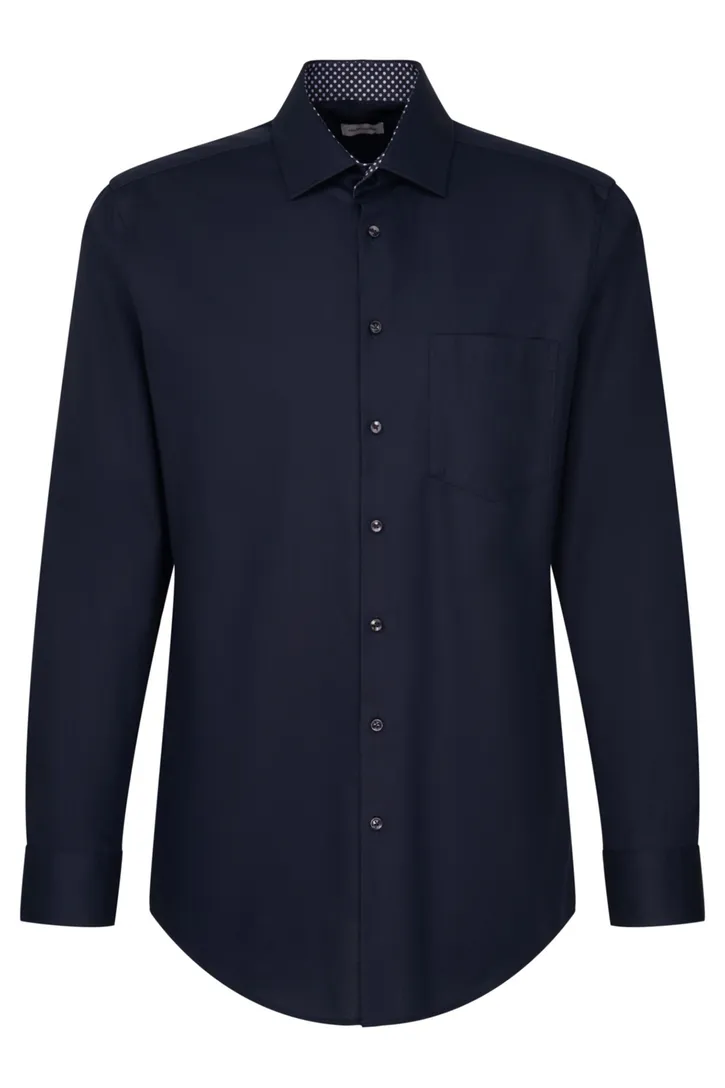 Overhemd Seidensticker Regular donkerblauw borstzak