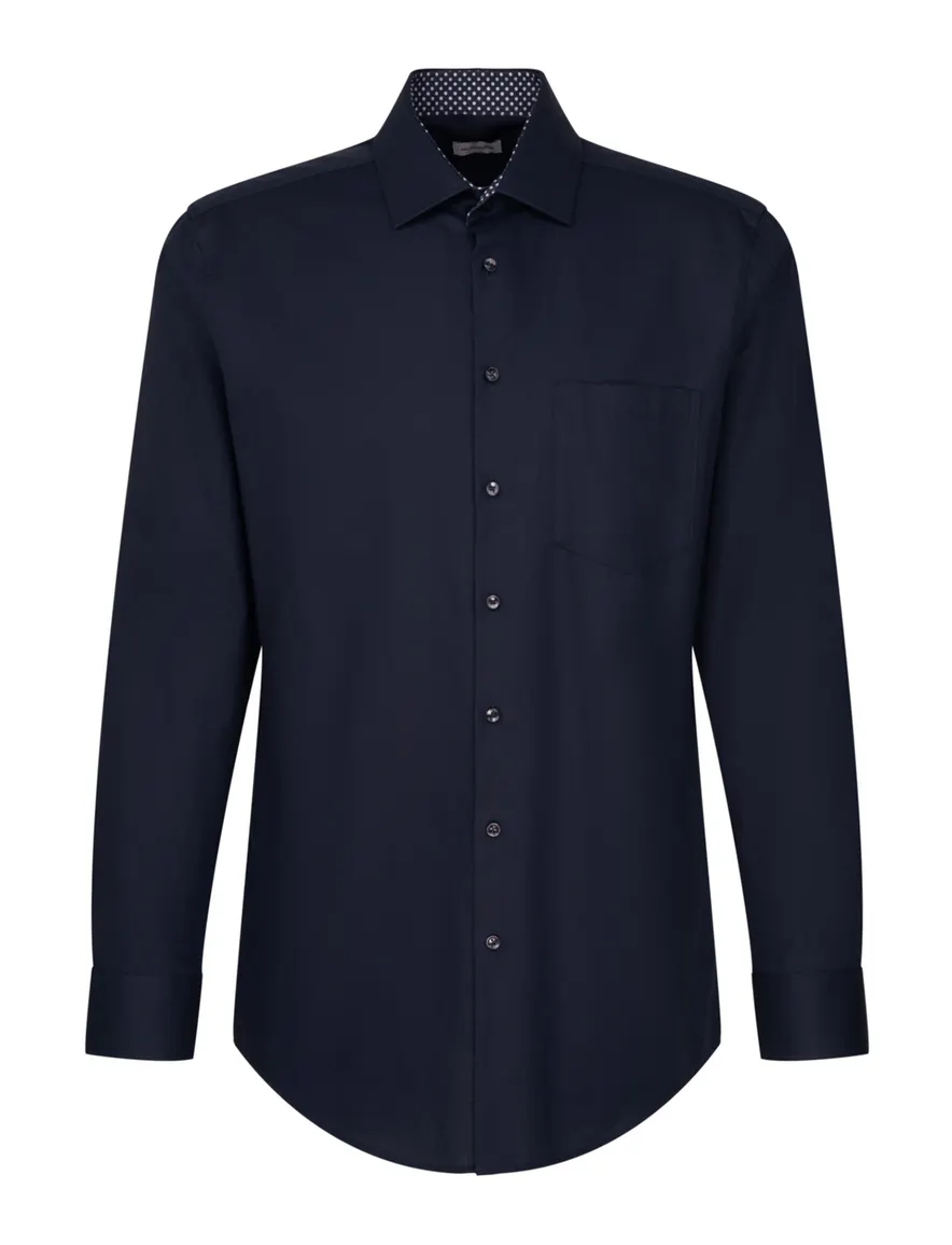 Seidensticker Regular overhemd donkerblauw 100% katoen