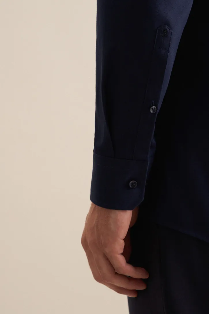 Overhemd Seidensticker Regular donkerblauw borstzak