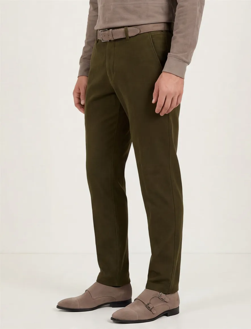 Katoenen flatfront broek Hiltl effen groen