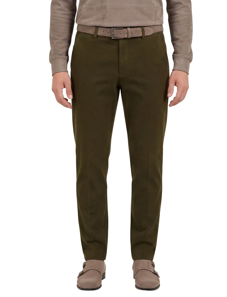Katoenen flatfront broek Hiltl effen groen