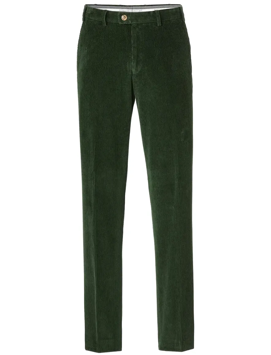 Hiltl flatfront donkergroen ribstof normale fit corduroy