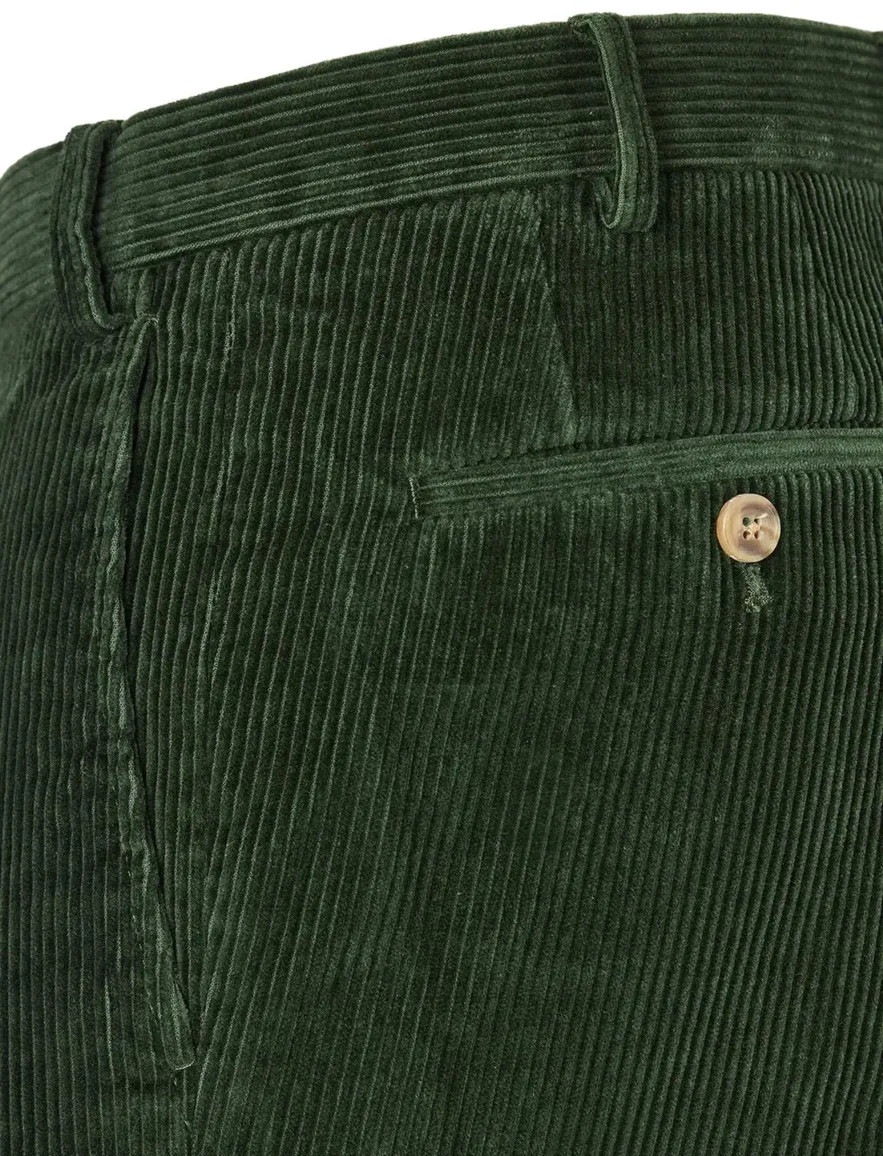 Hiltl flatfront donkergroen ribstof normale fit corduroy