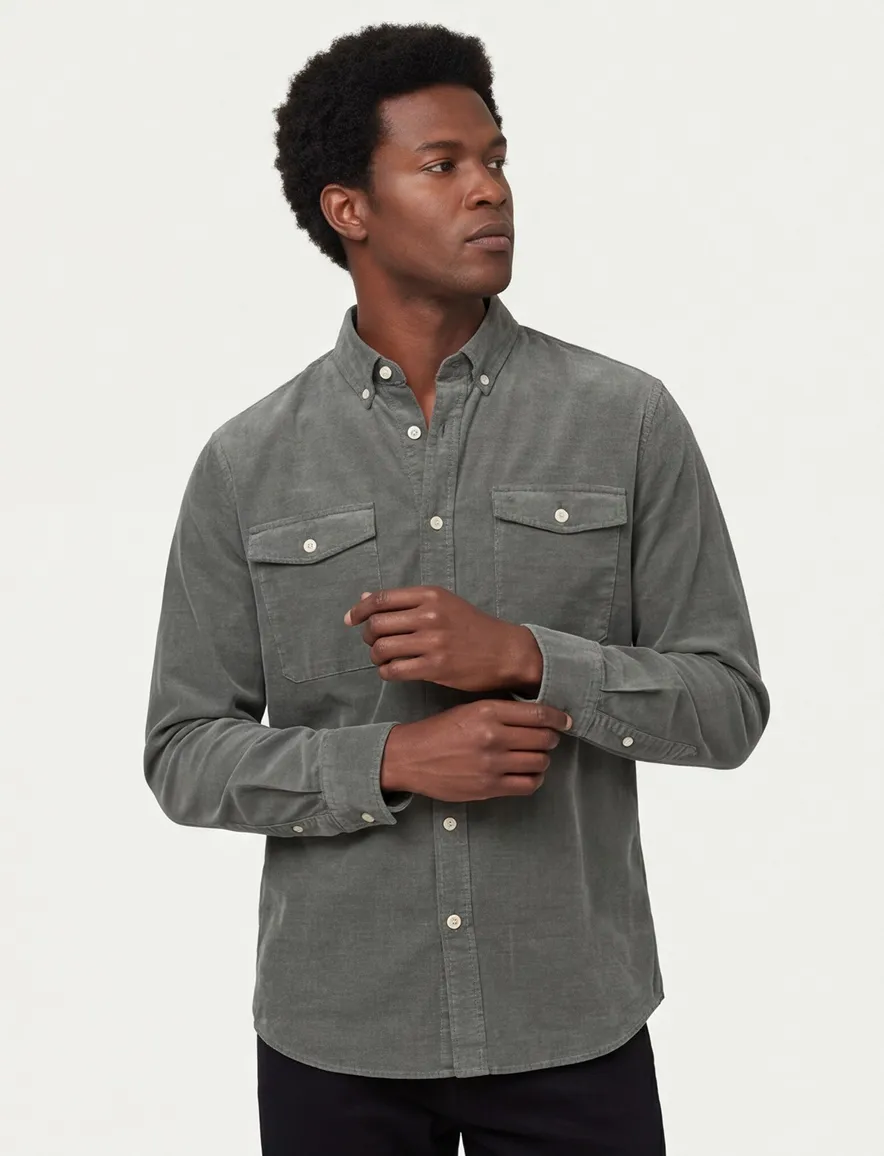 Camel Active overshirt groen wijde fit dubbele borstzak
