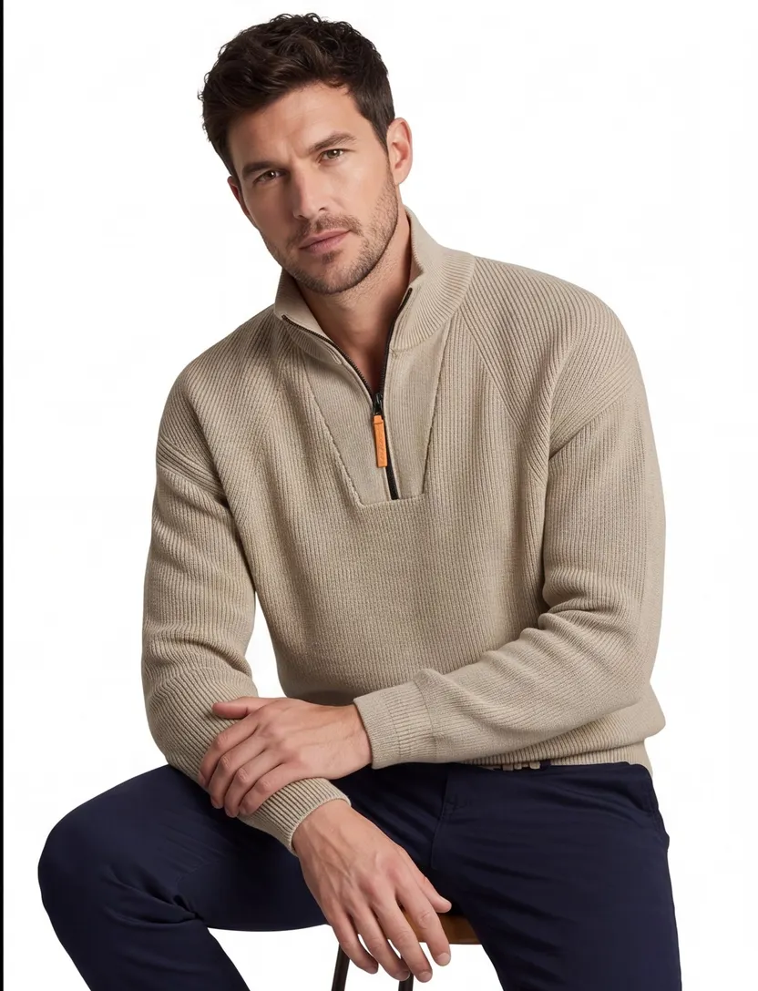 Jack & Jones half zip trui knitted beige effen