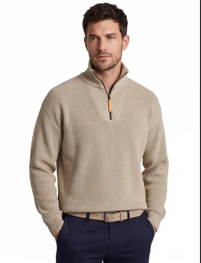 Jack & Jones Jack & Jones half zip trui knitted beige effen