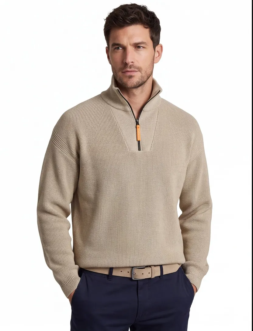 Jack & Jones half zip trui knitted beige effen
