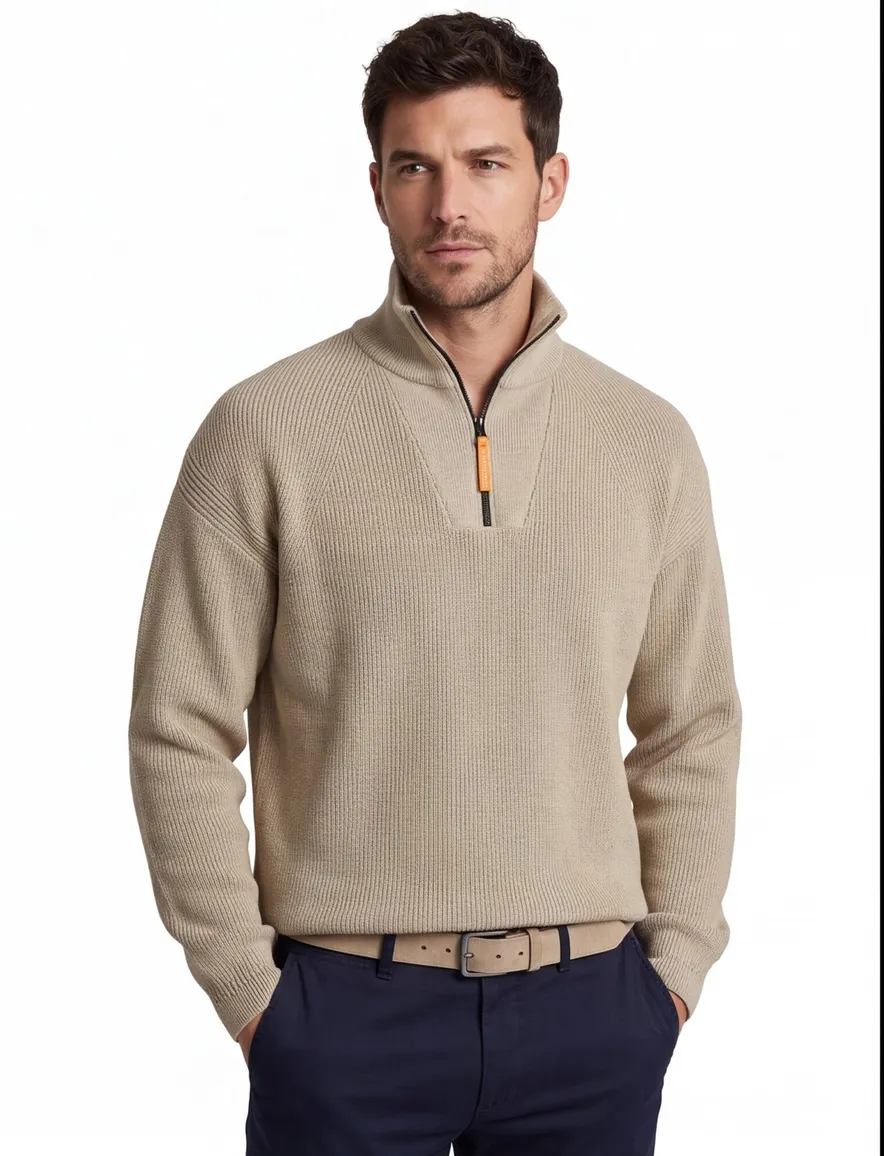 Jack & Jones half zip trui knitted beige