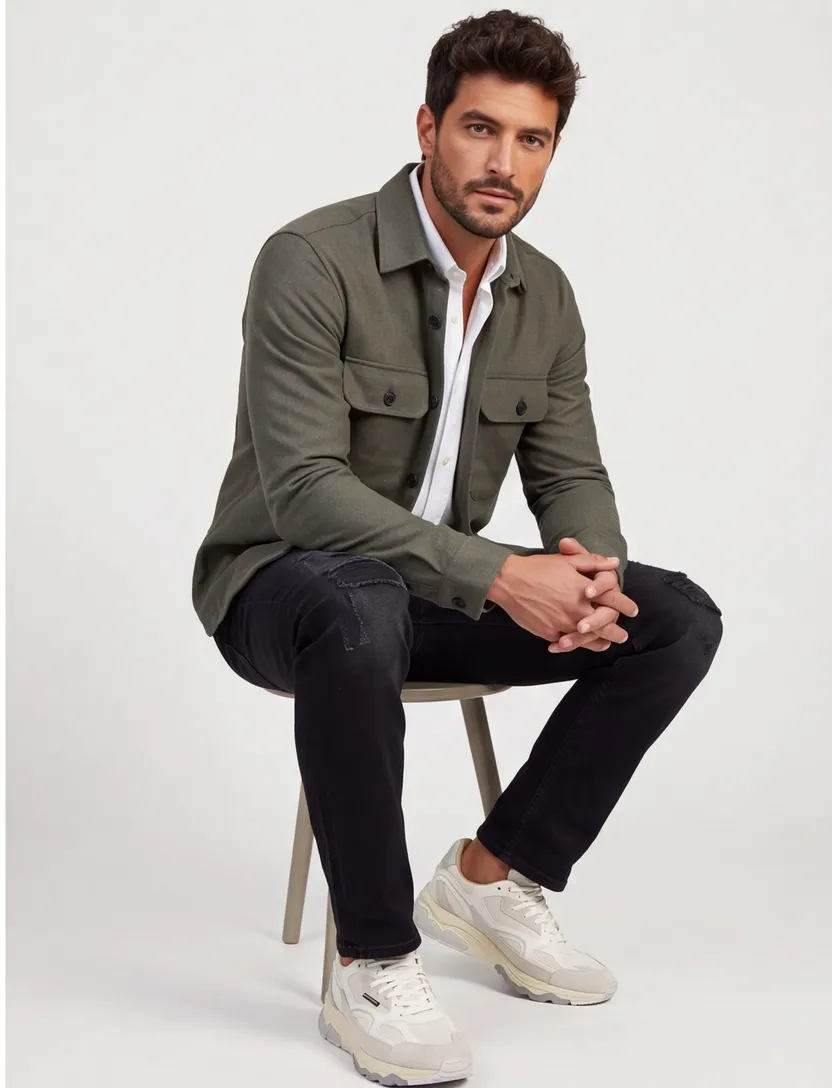 Jack & Jones overshirt antraciet katoen comfort fit