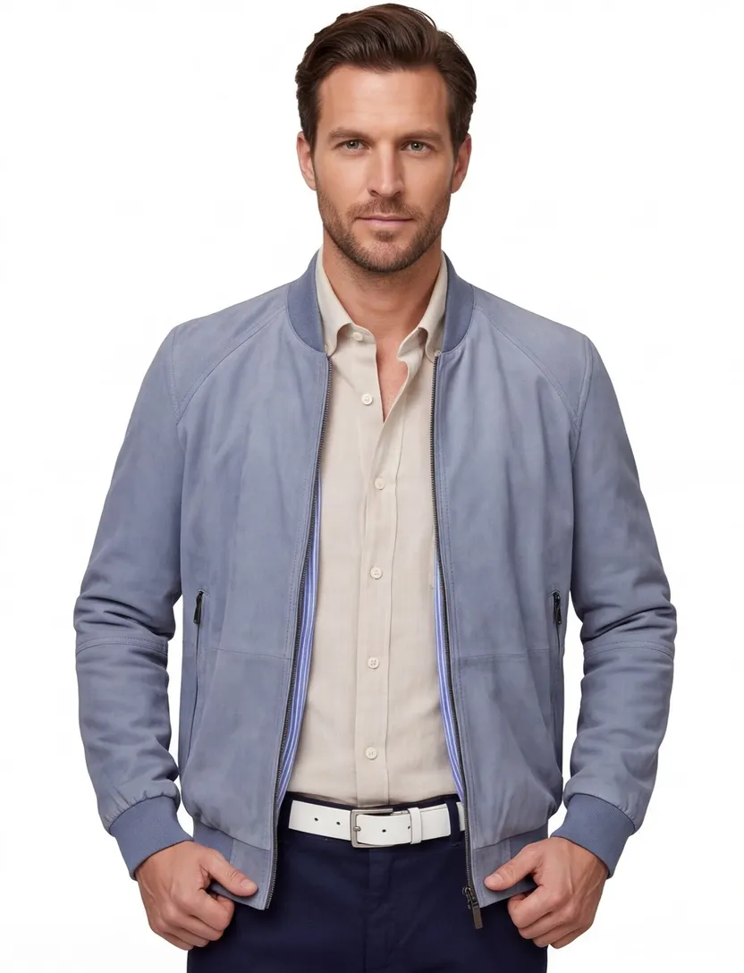 leren Wellington of Bilmore bomberjack effen blauw