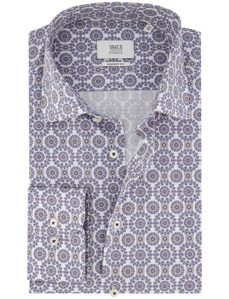 Eterna Comfort Fit blauw geprint overhemd