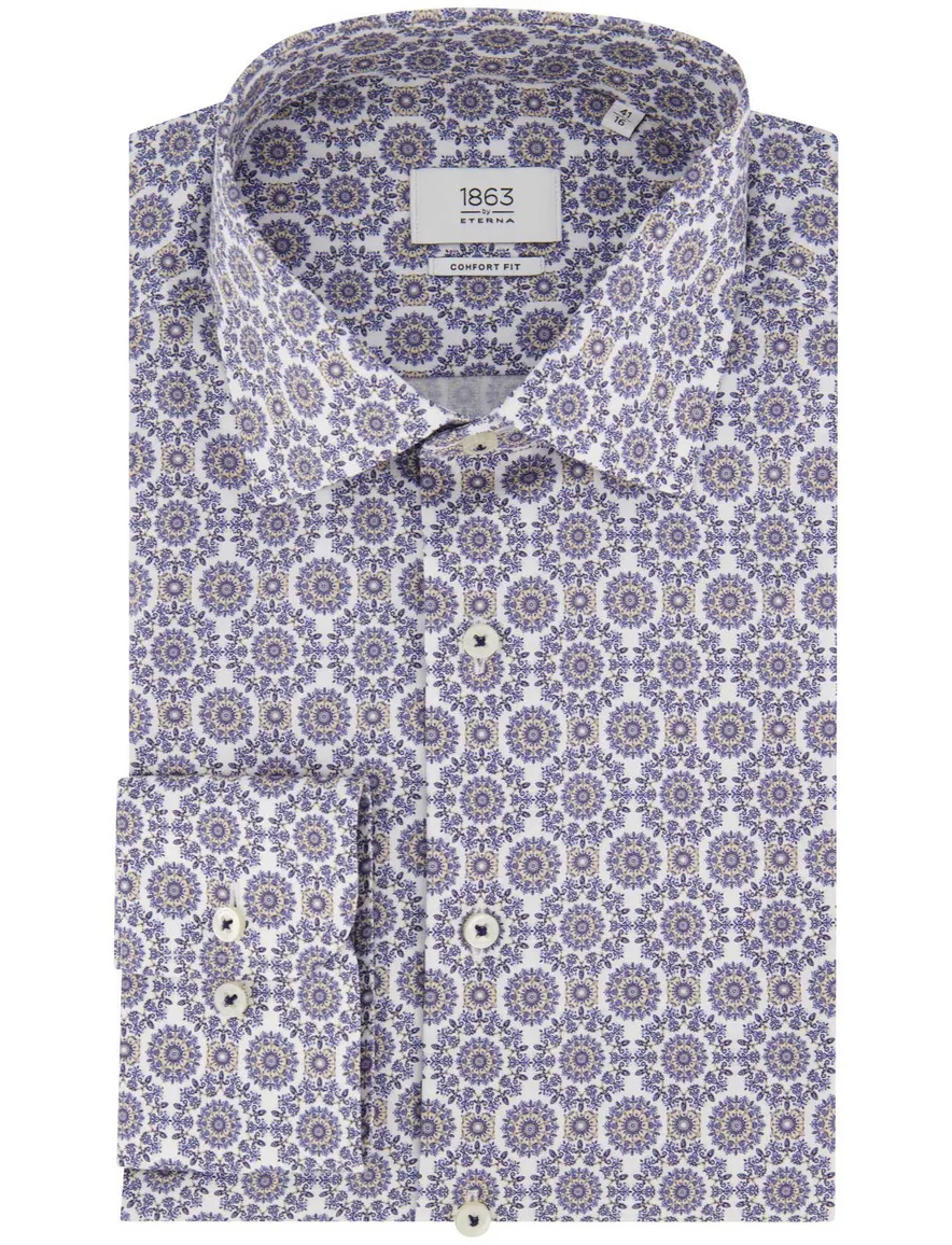 Eterna Comfort Fit blauw geprint overhemd