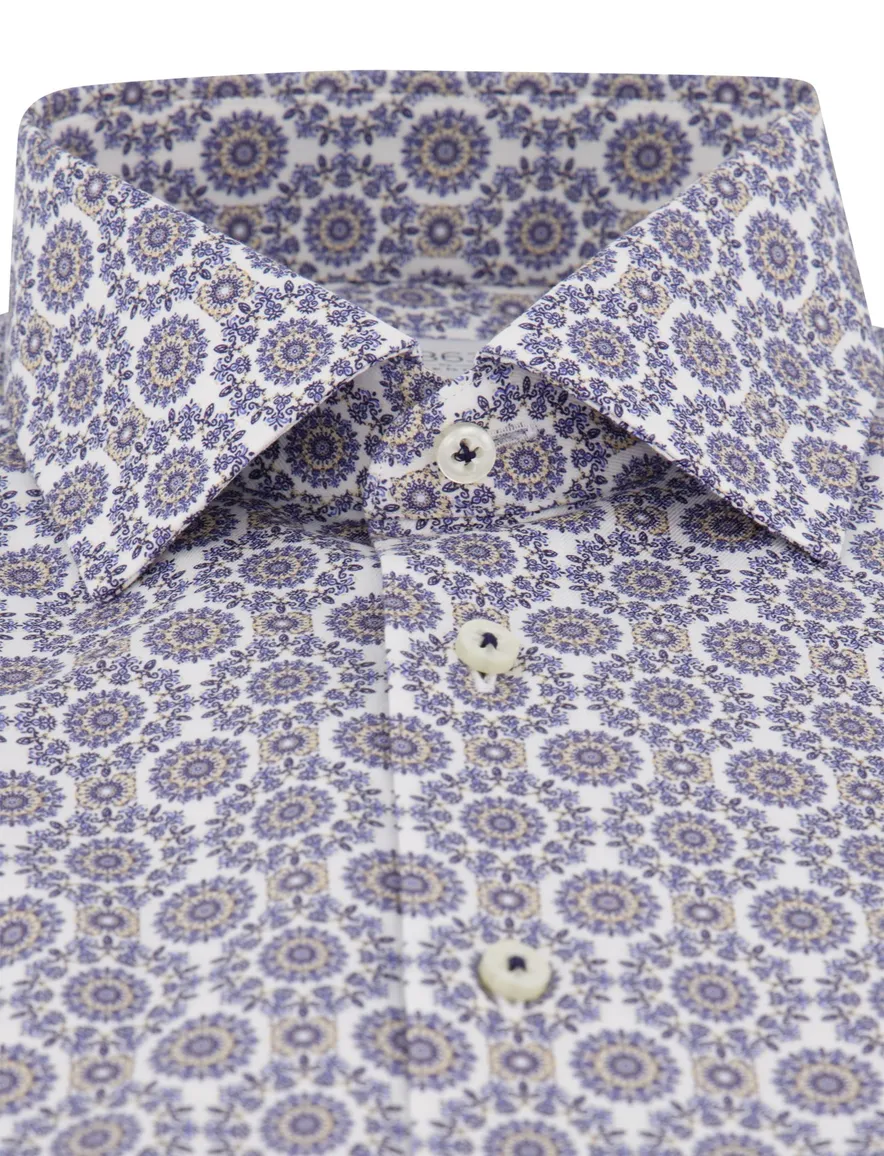 Eterna Comfort Fit blauw geprint overhemd
