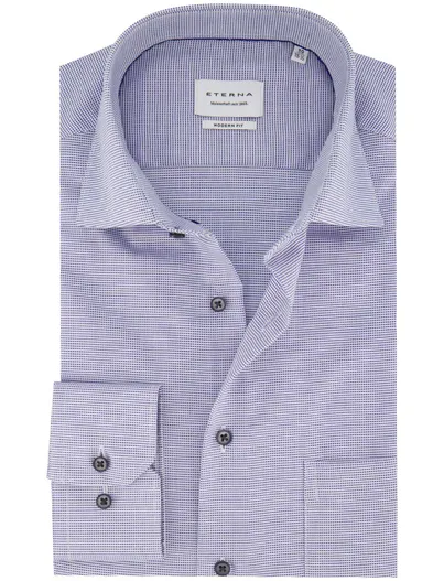 Eterna Eterna strijkvrij overhemd donkerblauw patroon