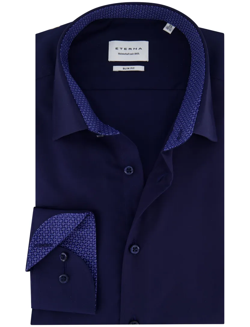 Eterna overhemd lange mouwen donkerblauw slim fit