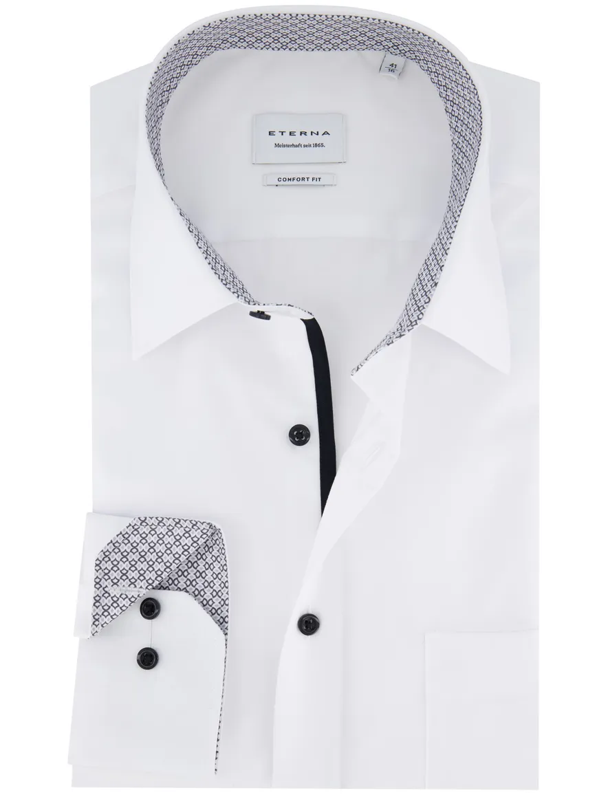 Eterna overhemd wit donkere knopen comfort fit