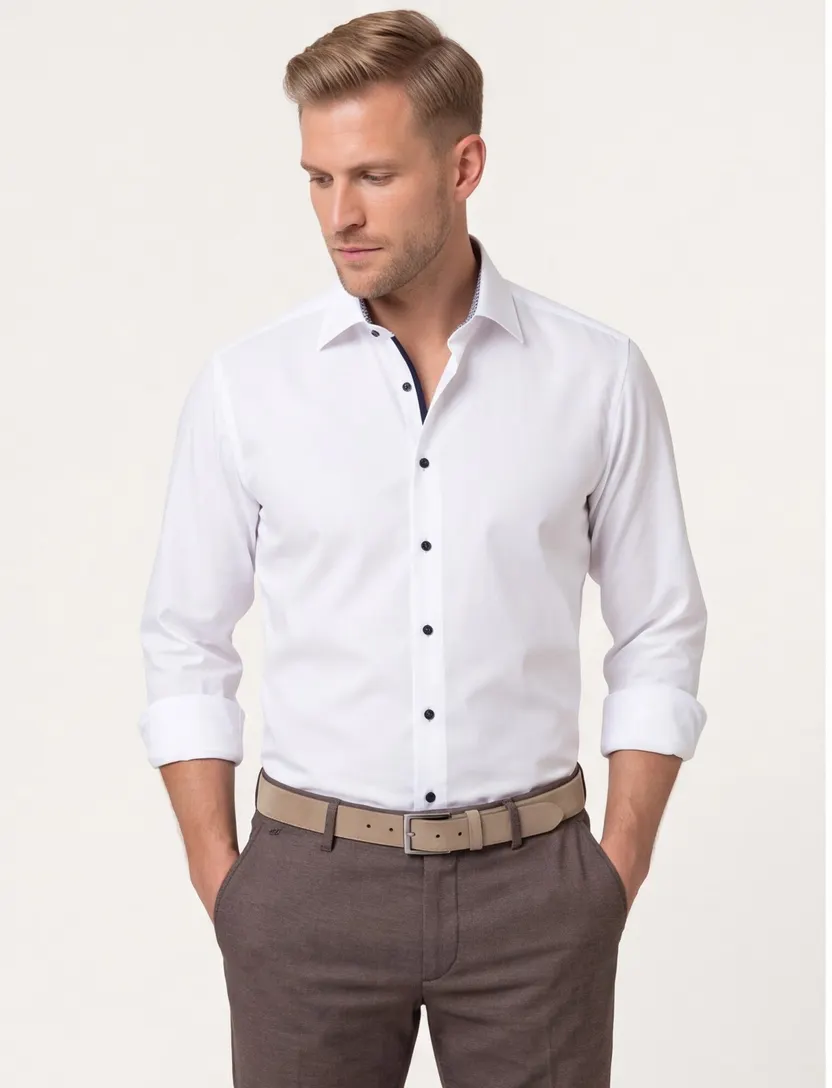 Eterna overhemd wit comfort fit donkere knopen