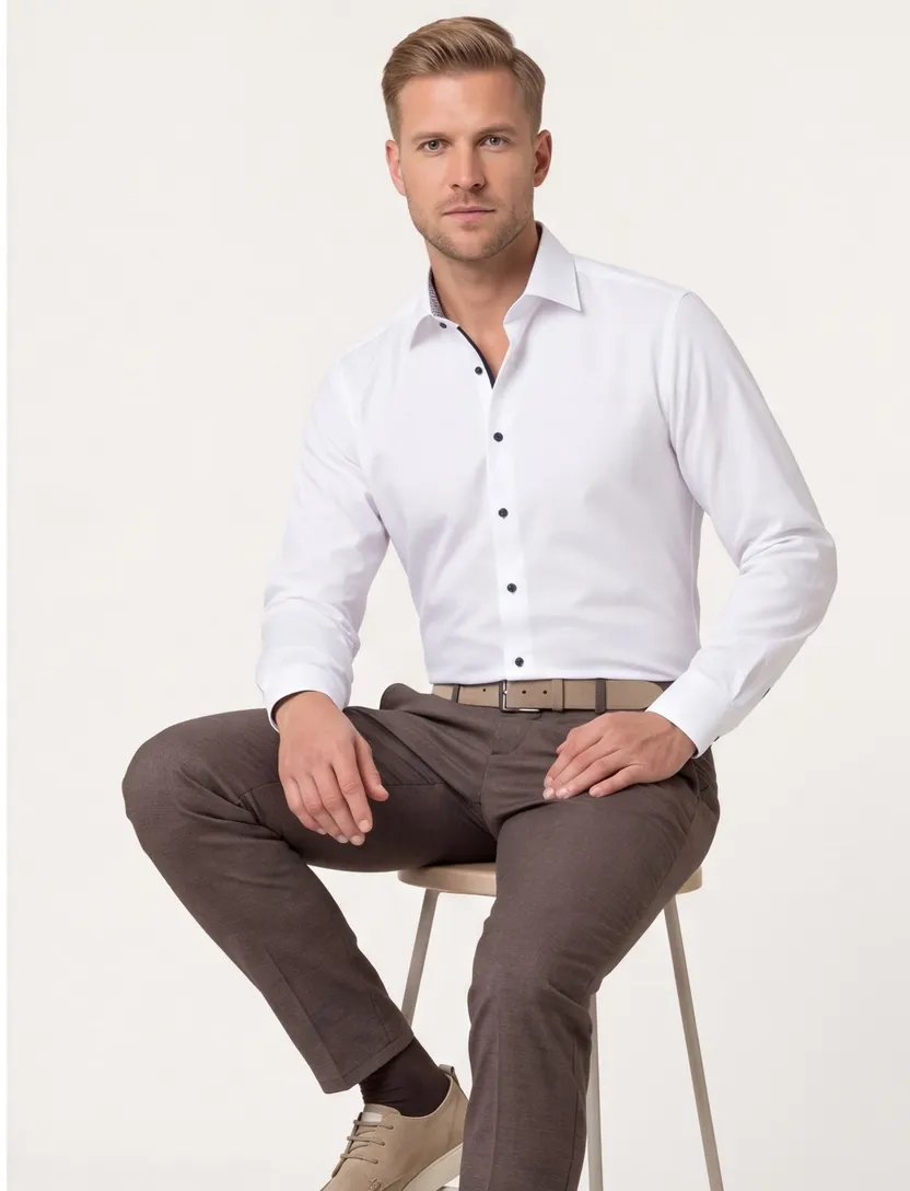 Eterna overhemd wit comfort fit donkere knopen