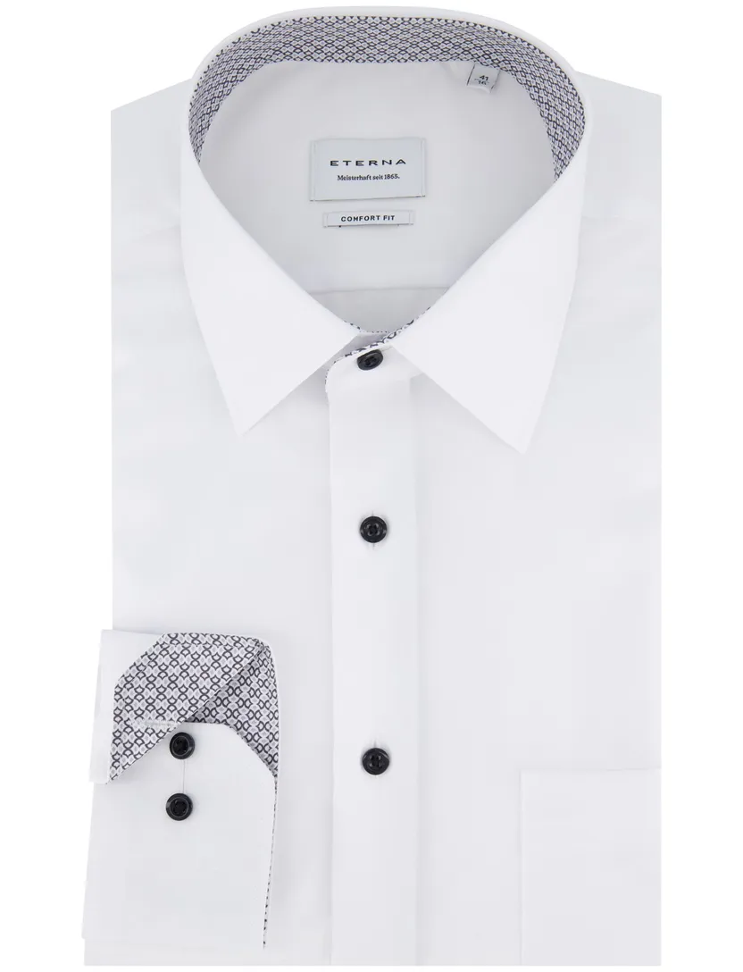 Eterna overhemd wit comfort fit donkere knopen