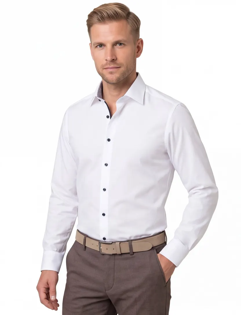 Eterna overhemd wit comfort fit donkere knopen