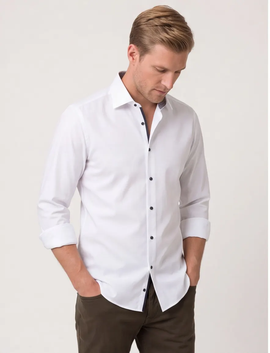 Eterna overhemd wit donkere knopen modern fit