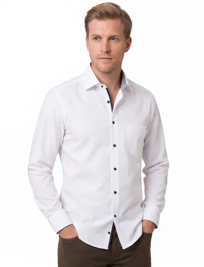 Eterna Eterna overhemd wit donkere knopen modern fit