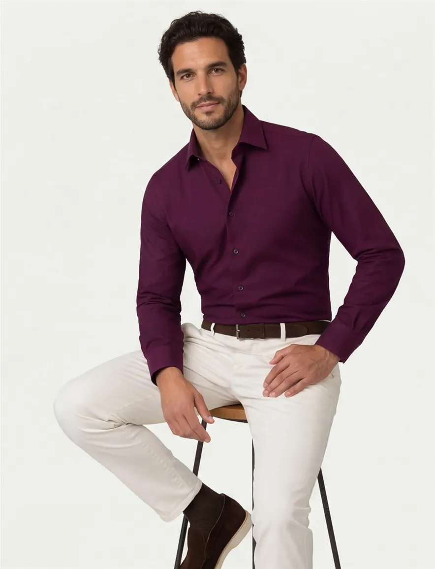 Eterna overhemd aubergine lange mouwen modern fit