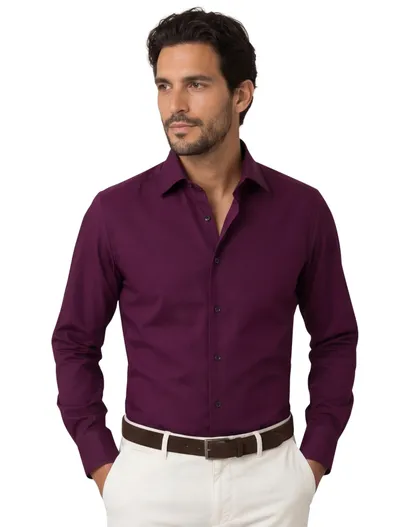 Eterna Eterna overhemd aubergine donkere knopen modern fit
