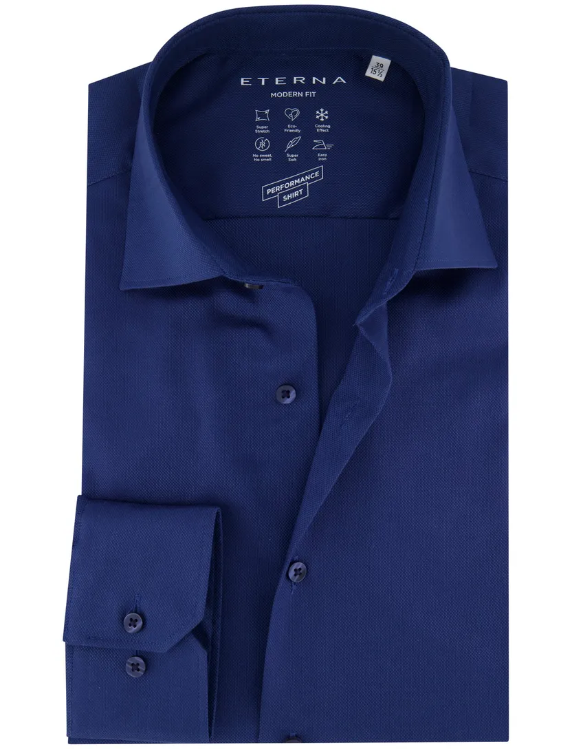 Eterna overhemd lange mouwen blauw effen