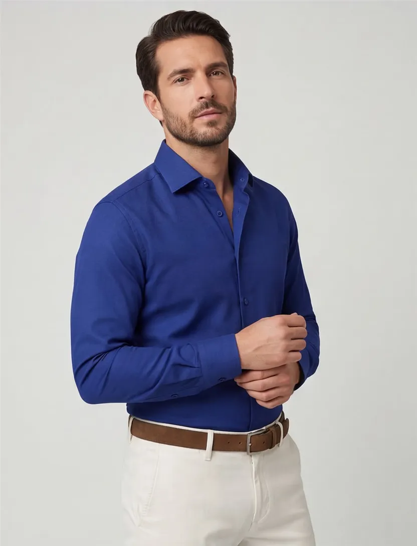 Eterna overhemd lange mouwen blauw effen