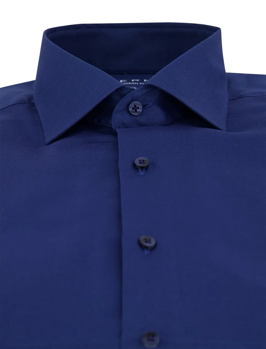 Eterna overhemd blauw effen lange mouwen