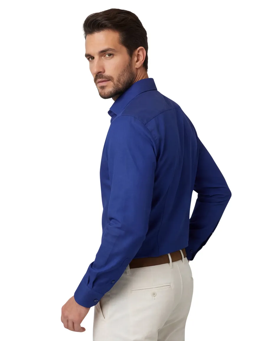 Eterna overhemd blauw effen lange mouwen