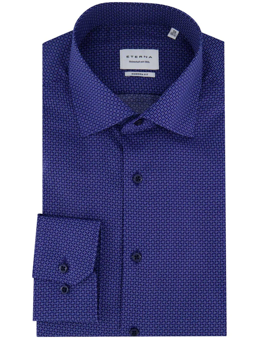 Eterna overhemd blauw lange mouwen geprint