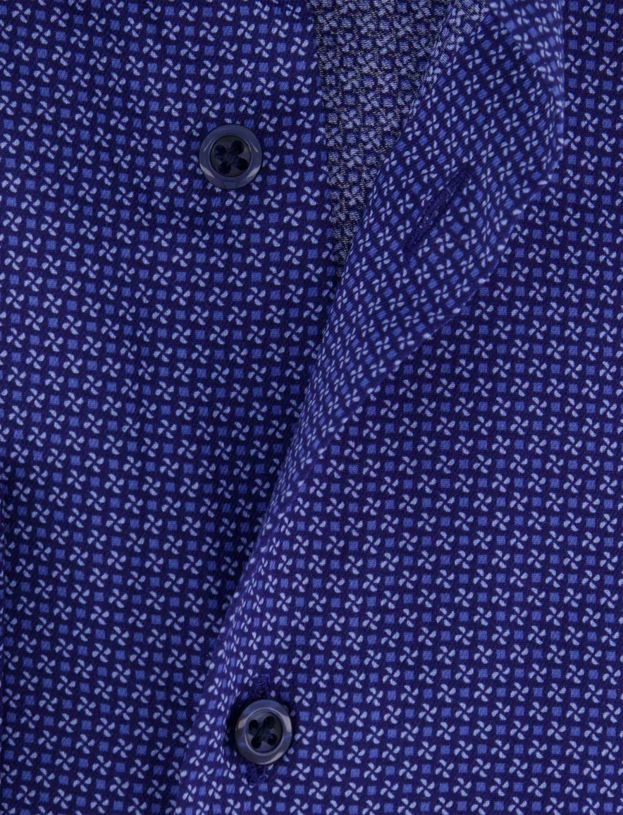 Eterna overhemd blauw lange mouwen geprint