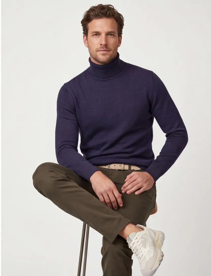 coltrui Portofino Dex donkerblauw gemeleerd normale fit katoen