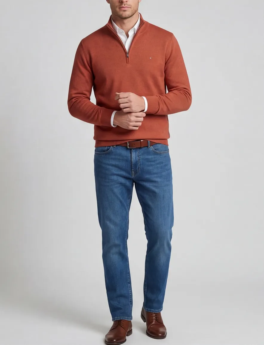 Portofino oranje half zip gemeleerd katoen