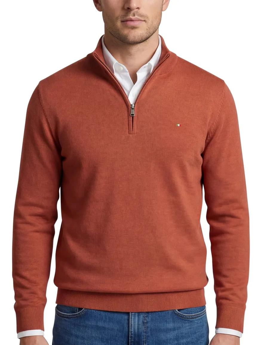 Portofino oranje half zip gemeleerd katoen