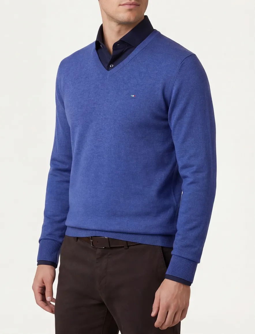 Portofino trui v-hals blauw katoen normale fit