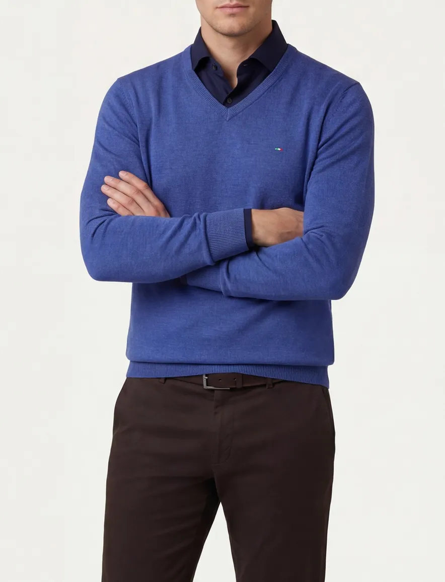 Portofino trui v-hals blauw katoen normale fit