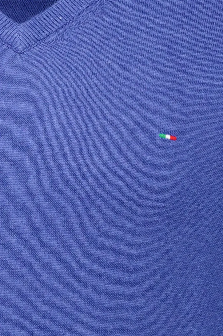 trui Portofino v-hals blauw gemeleerd katoen normale fit