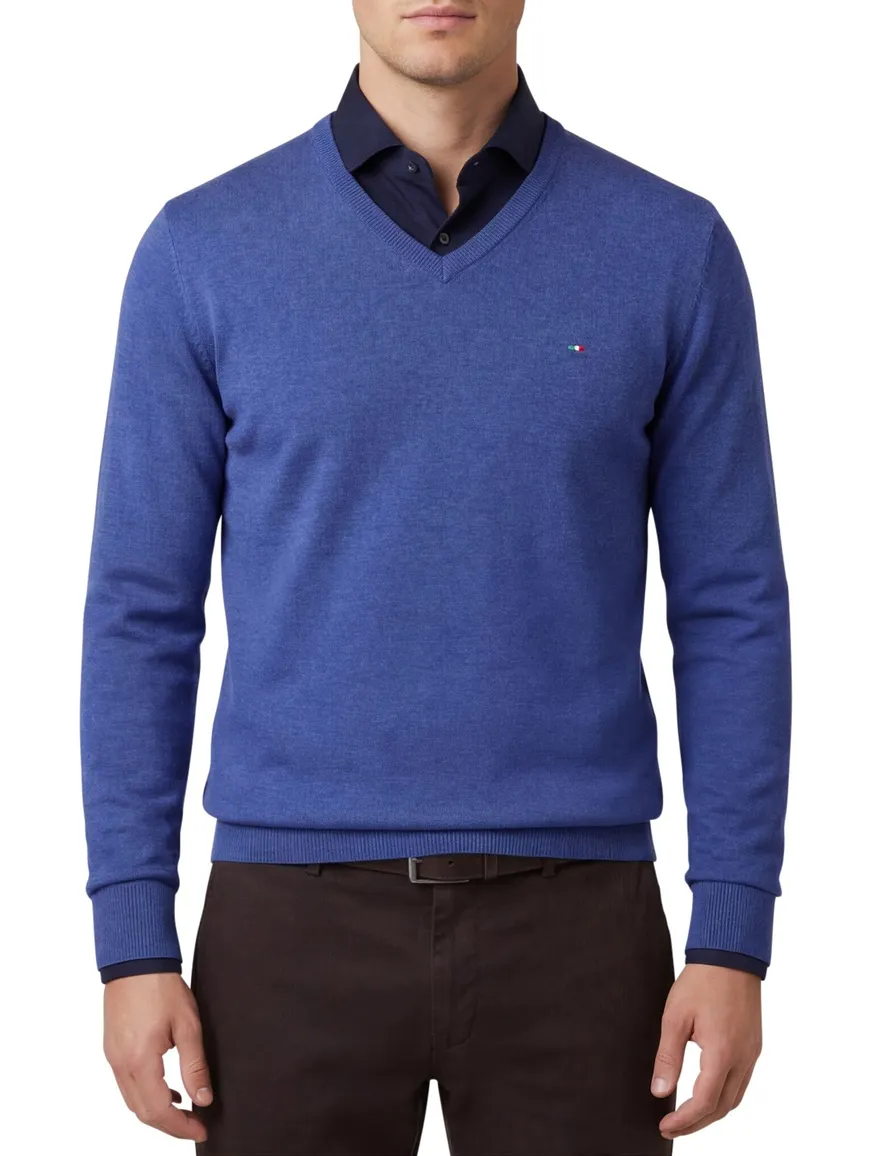 Portofino trui v-hals blauw katoen normale fit