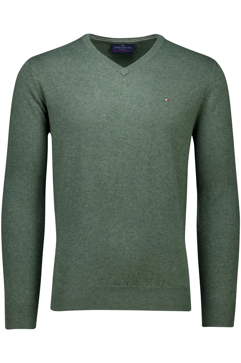 Portofino trui v-hals effen groen normale fit