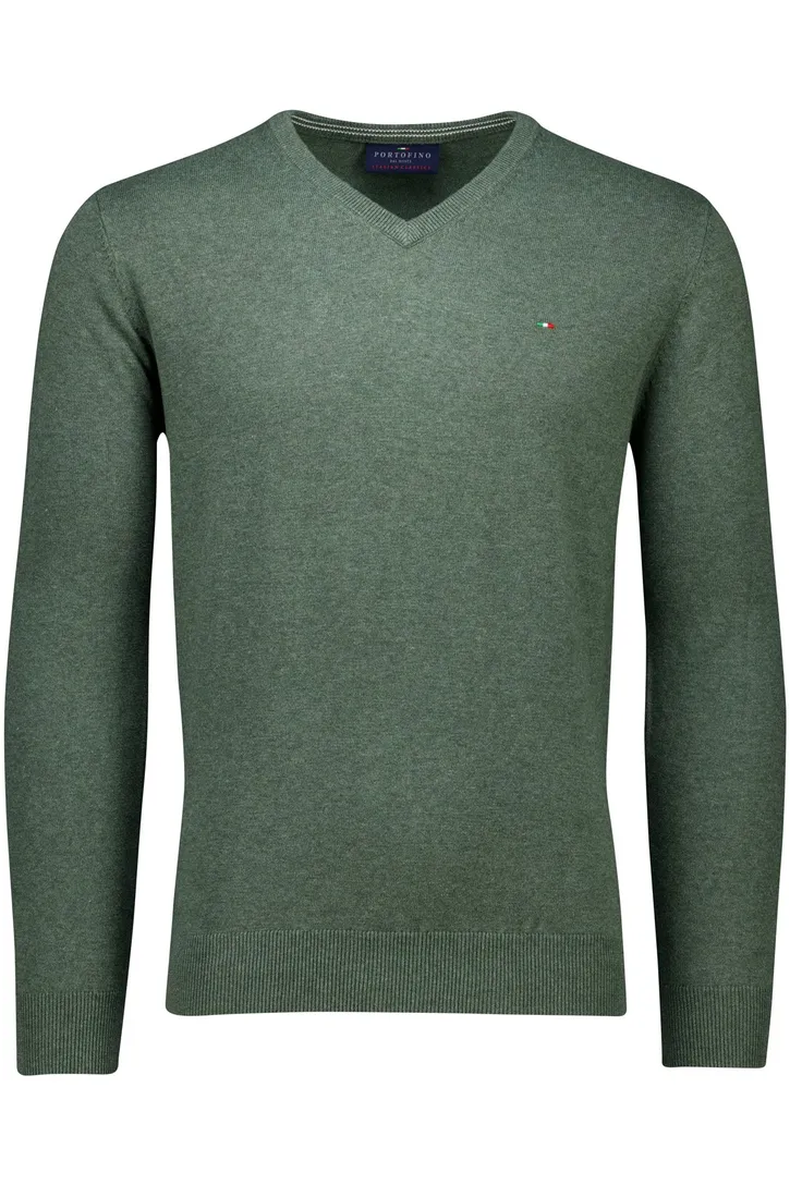 trui Portofino v-hals effen groen normale fit